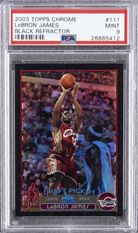 2003-04 Topps Chrome Black Refractor #111 LeBron James Rookie Card (#291/500) – PSA MINT 9